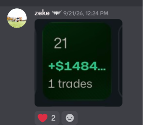 Discord community screenshot showing +$1,484 trading result